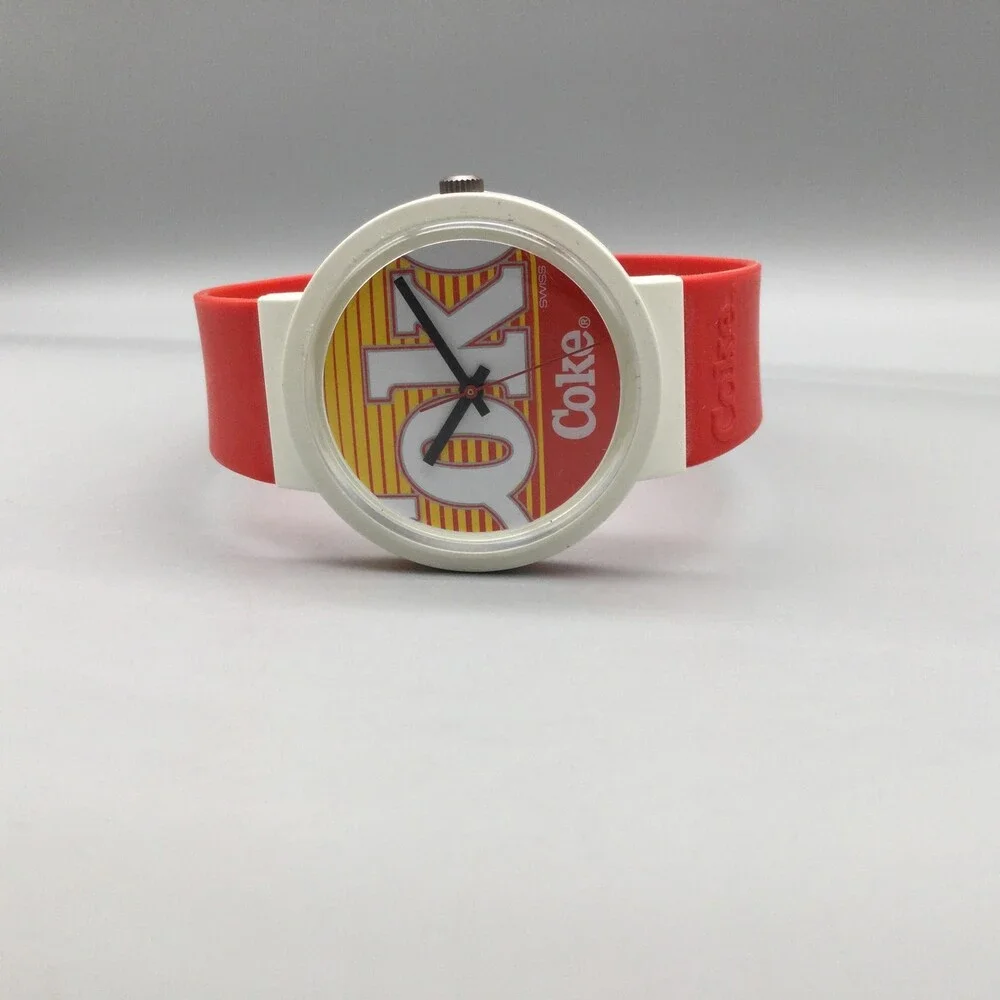 Coca-Cola Coke Mens Watch 35mm Multicolor Logo Dial Red Rubber New Battery